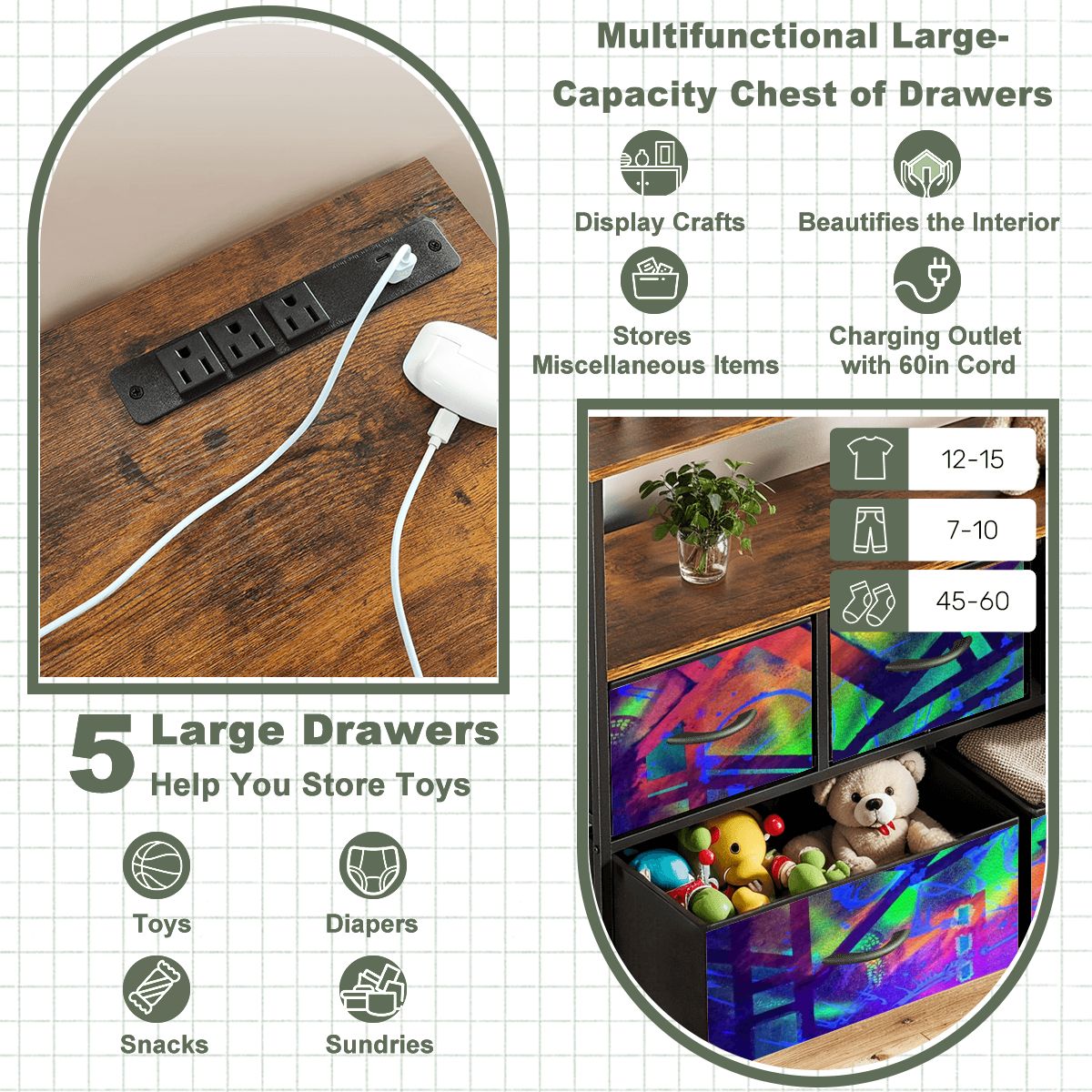 Gavin Scott TV Stand w/5 Drawer Dresser & Charging Station