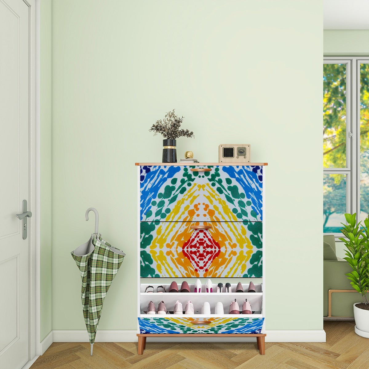 Gavin Scott Wood & Leather Shoe Cabinet