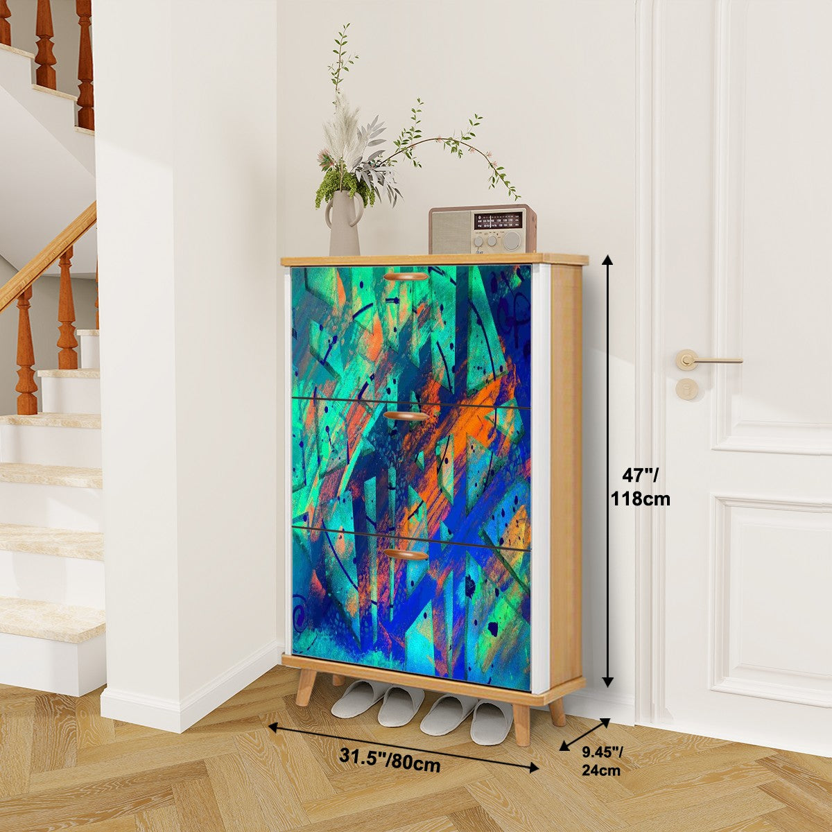 Gavin Scott Wood & Leather Shoe Cabinet