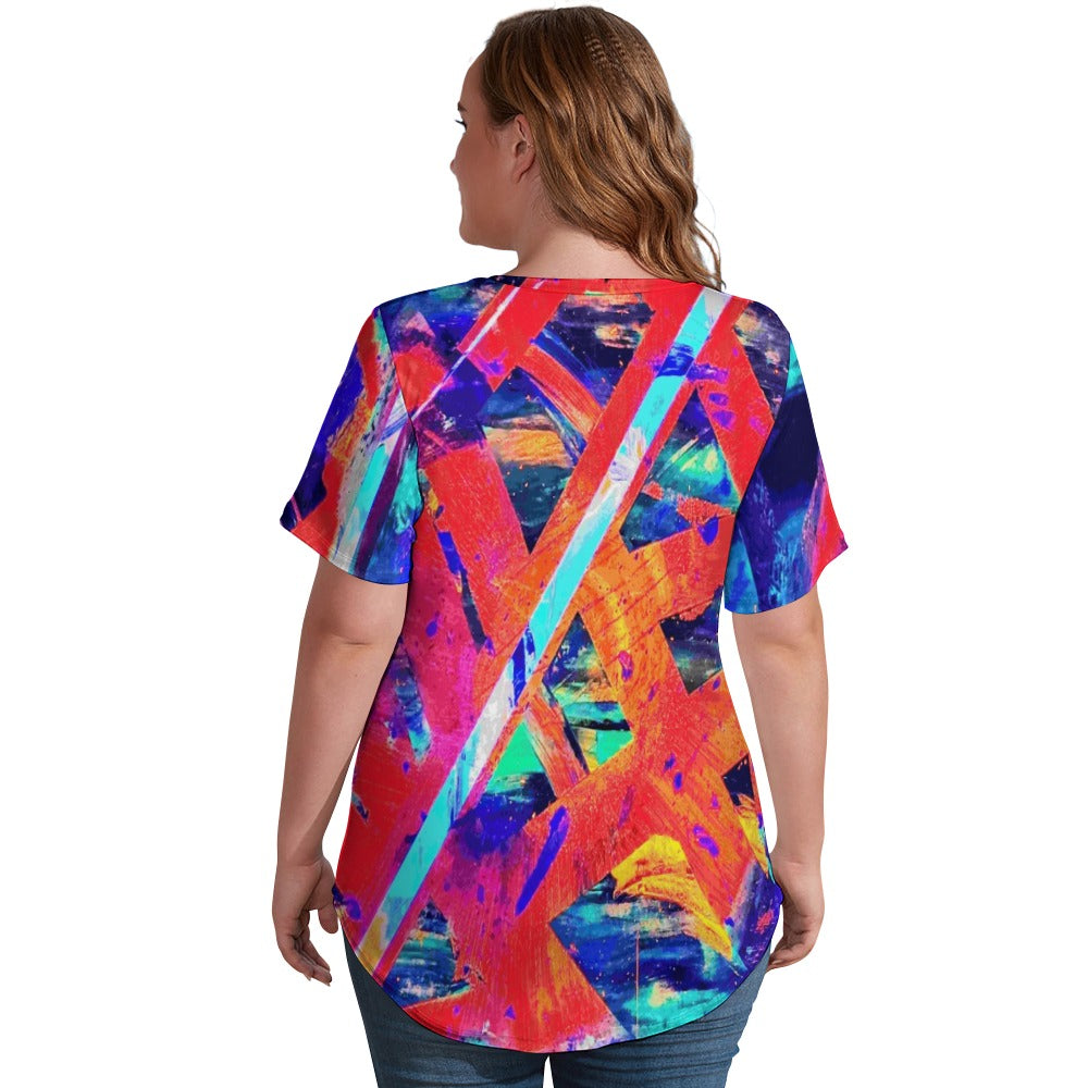 Gavin Scott Ice Silk V-Neck Short-sleeve Shirt (Femme S-5XL)