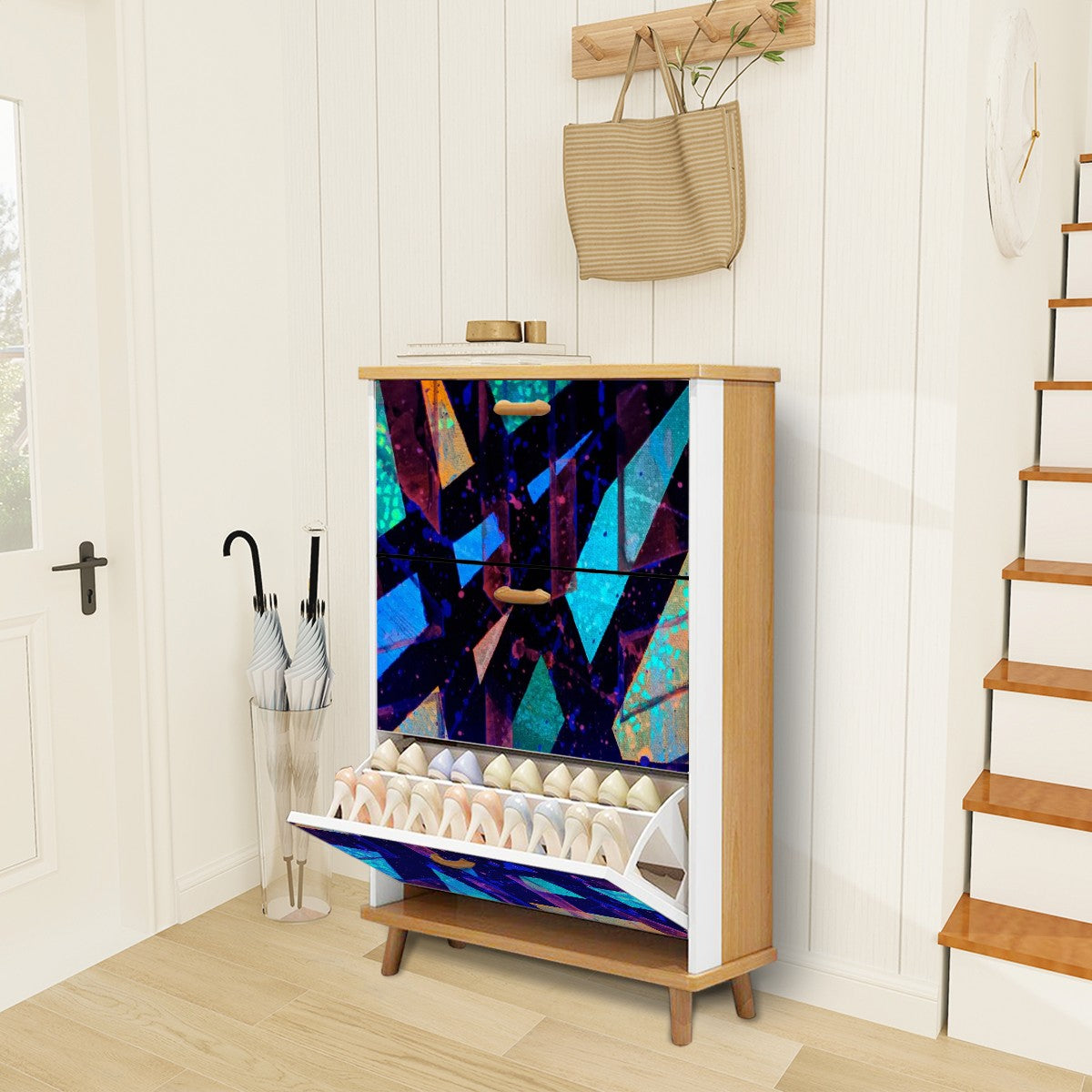 Gavin Scott Wood & Leather Shoe Cabinet)