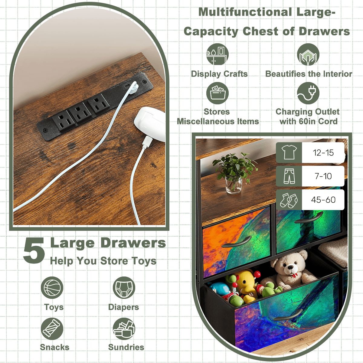 Gavin Scott TV Stand w/5 Drawer Dresser & Charging Station