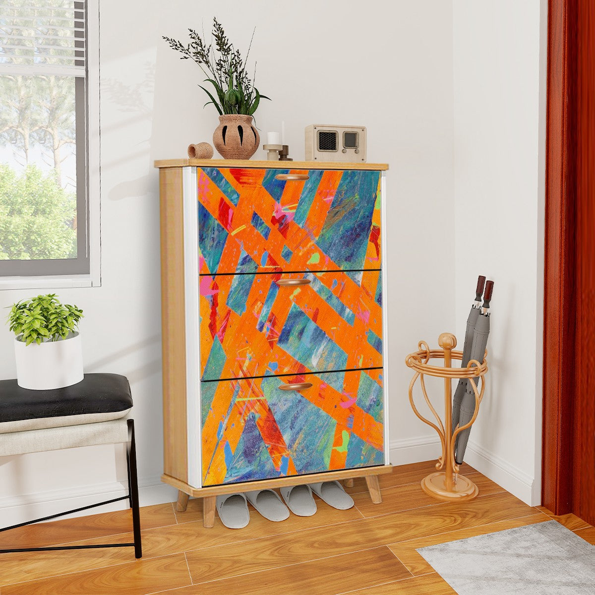 Gavin Scott Wood & Leather Shoe Cabinet