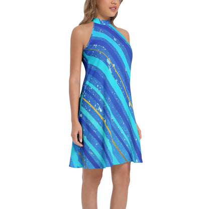 Gavin Scott Tie Back Halter Neck Flared Dress (Femme XS-3XL)