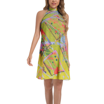 Gavin Scott Tie Back Halter Neck Flared Dress (Femme XS-3XL)