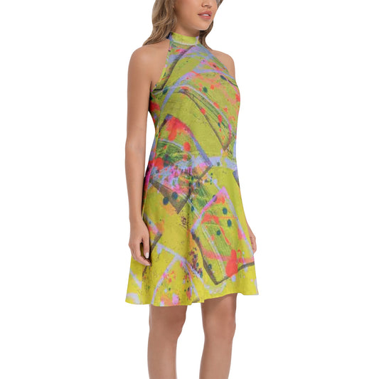 Gavin Scott Tie Back Halter Neck Flared Dress (Femme XS-3XL)