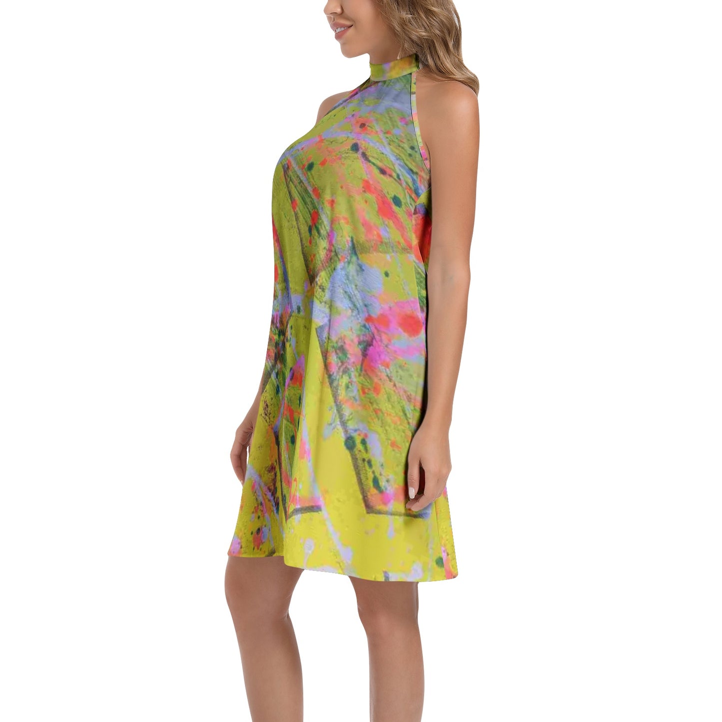 Gavin Scott Tie Back Halter Neck Flared Dress (Femme XS-3XL)