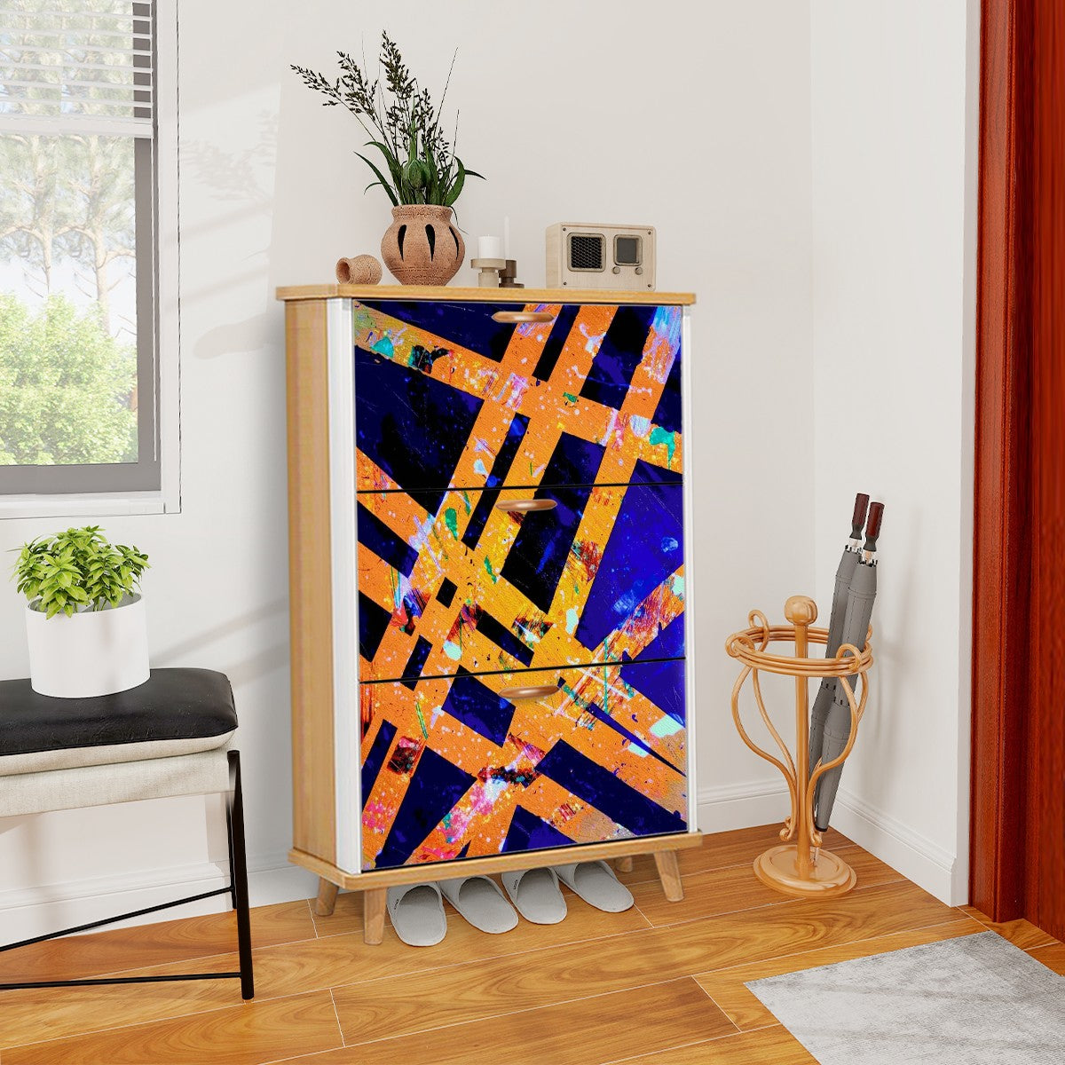 Gavin Scott Wood & Leather Shoe Cabinet