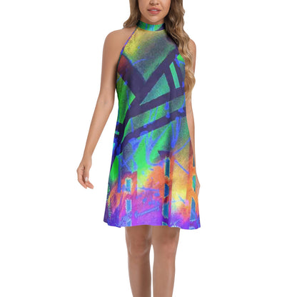 Gavin Scott Tie Back Halter Neck Flared Dress (Femme XS-3XL)