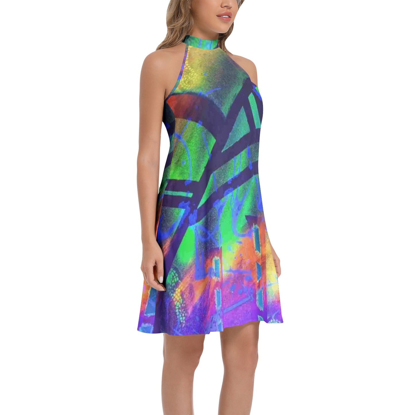 Gavin Scott Tie Back Halter Neck Flared Dress (Femme XS-3XL)