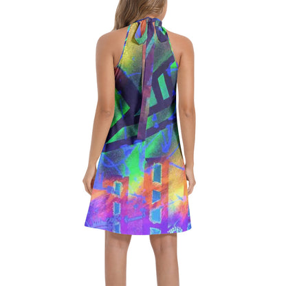 Gavin Scott Tie Back Halter Neck Flared Dress (Femme XS-3XL)