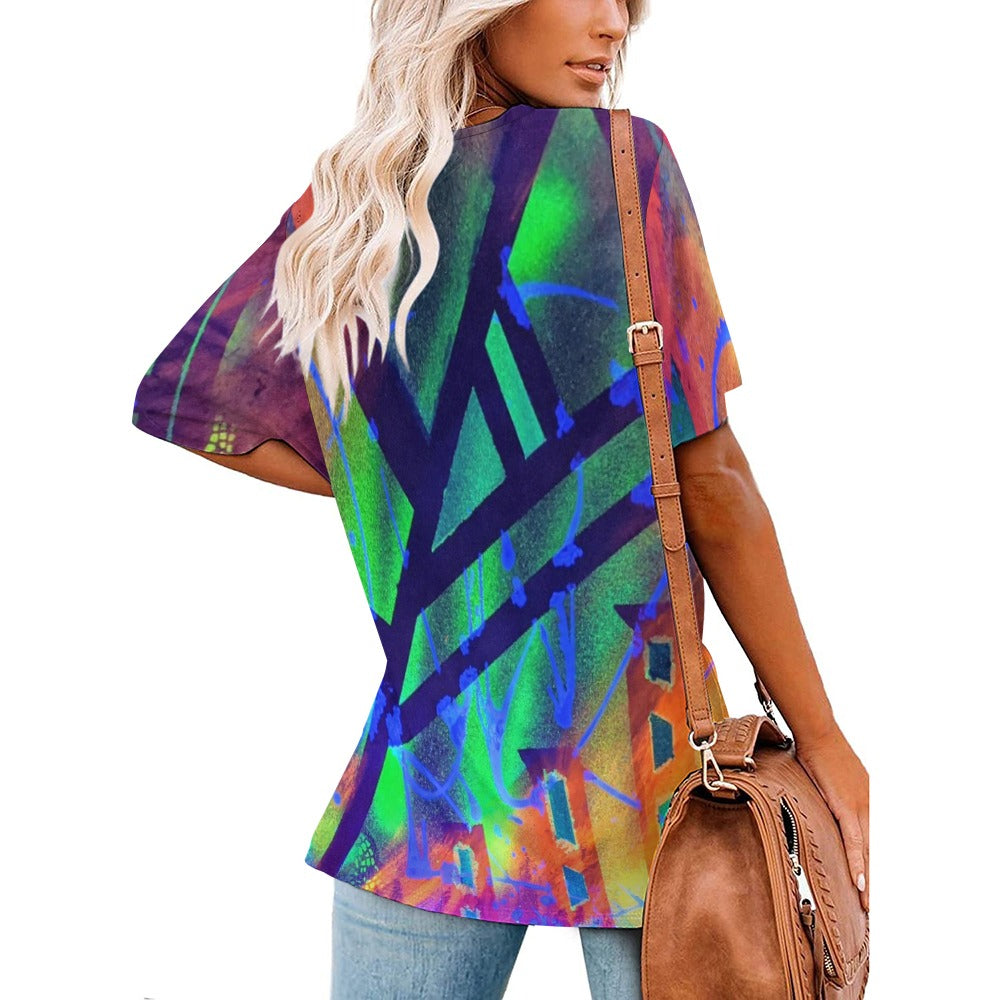 Gavin Scott Ice Silk V-Neck Short-sleeve Shirt (Femme S-5XL)