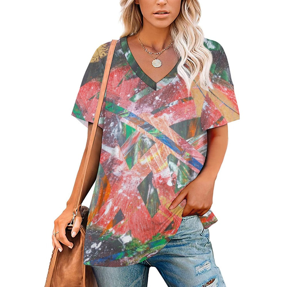 Gavin Scott Ice Silk V-Neck Short-sleeve Shirt (Femme S-5XL)