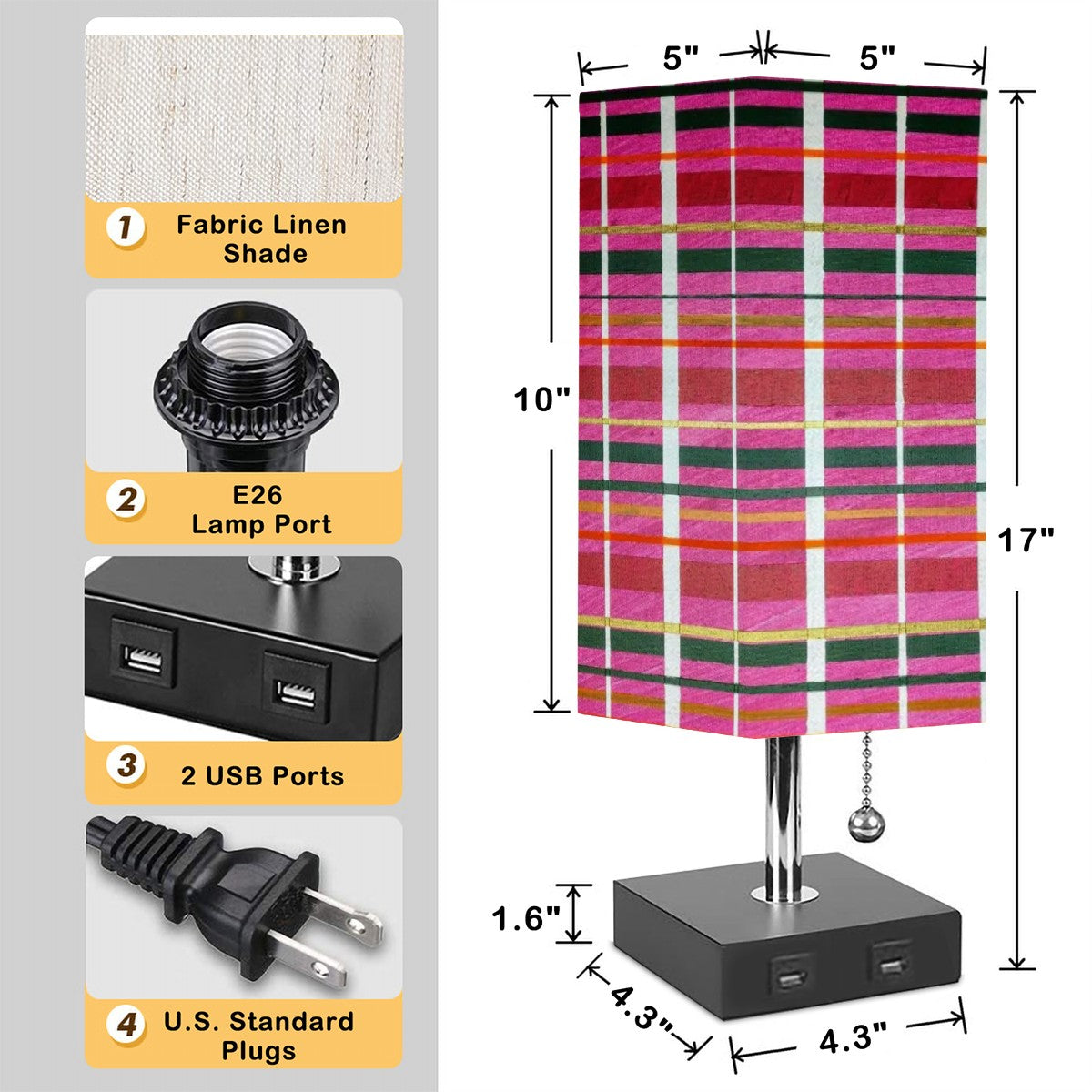 Gavin Scott Square Table Lamp with two USB Ports