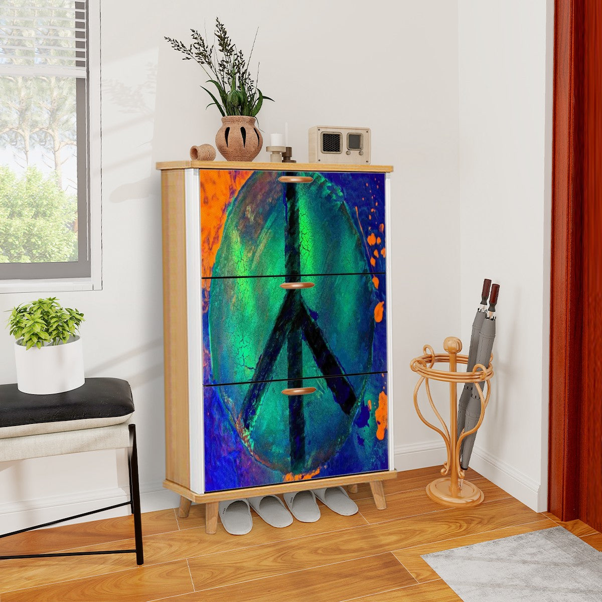 Gavin Scott Wood & Leather Shoe Cabinet