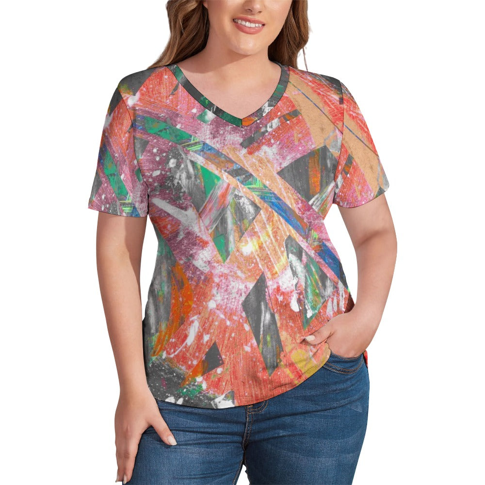 Gavin Scott Ice Silk V-Neck Short-sleeve Shirt (Femme S-5XL)