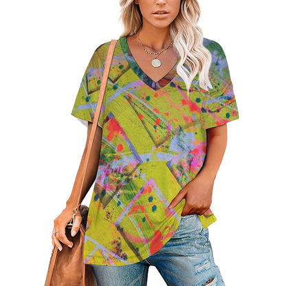 Gavin Scott Ice Silk V-Neck Short-sleeve Shirt (Femme S-5XL)