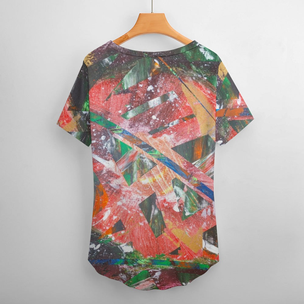 Gavin Scott Ice Silk V-Neck Short-sleeve Shirt (Femme S-5XL)