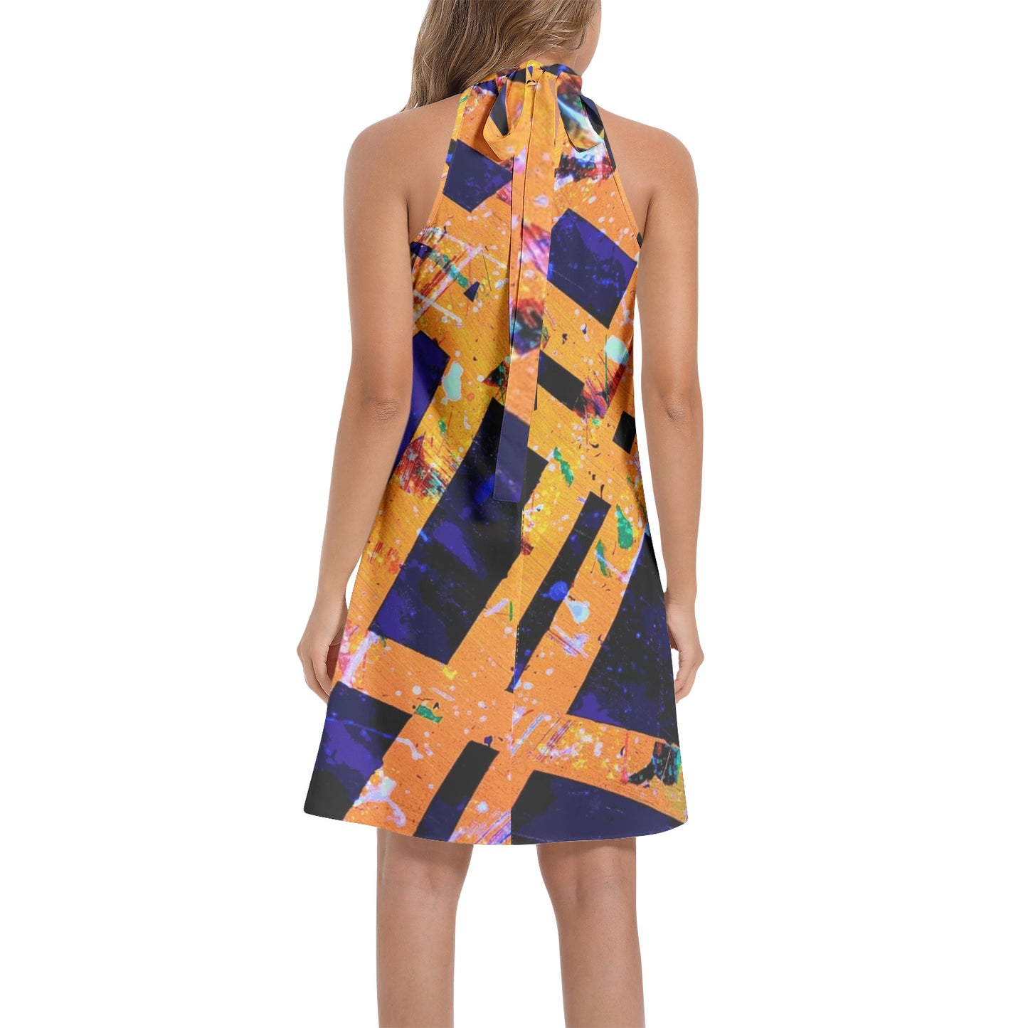 Gavin Scott Tie Back Halter Neck Flared Dress (Femme XS-3XL)