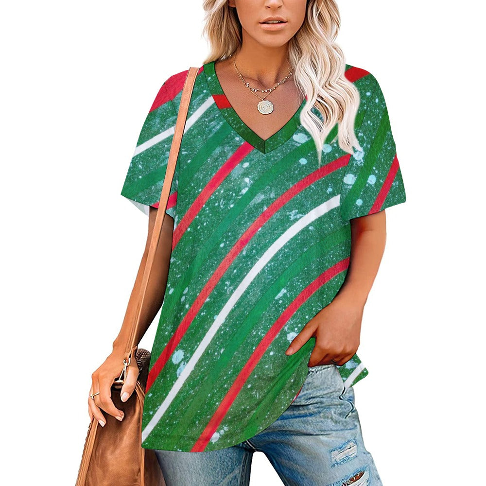 Gavin Scott Ice Silk V-Neck Short-sleeve Shirt (Femme S-5XL)