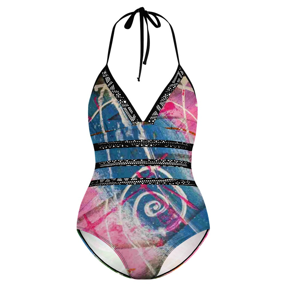 Gavin Scott Lace Halter One-Piece Swimsuit (Femme XL-4XL)