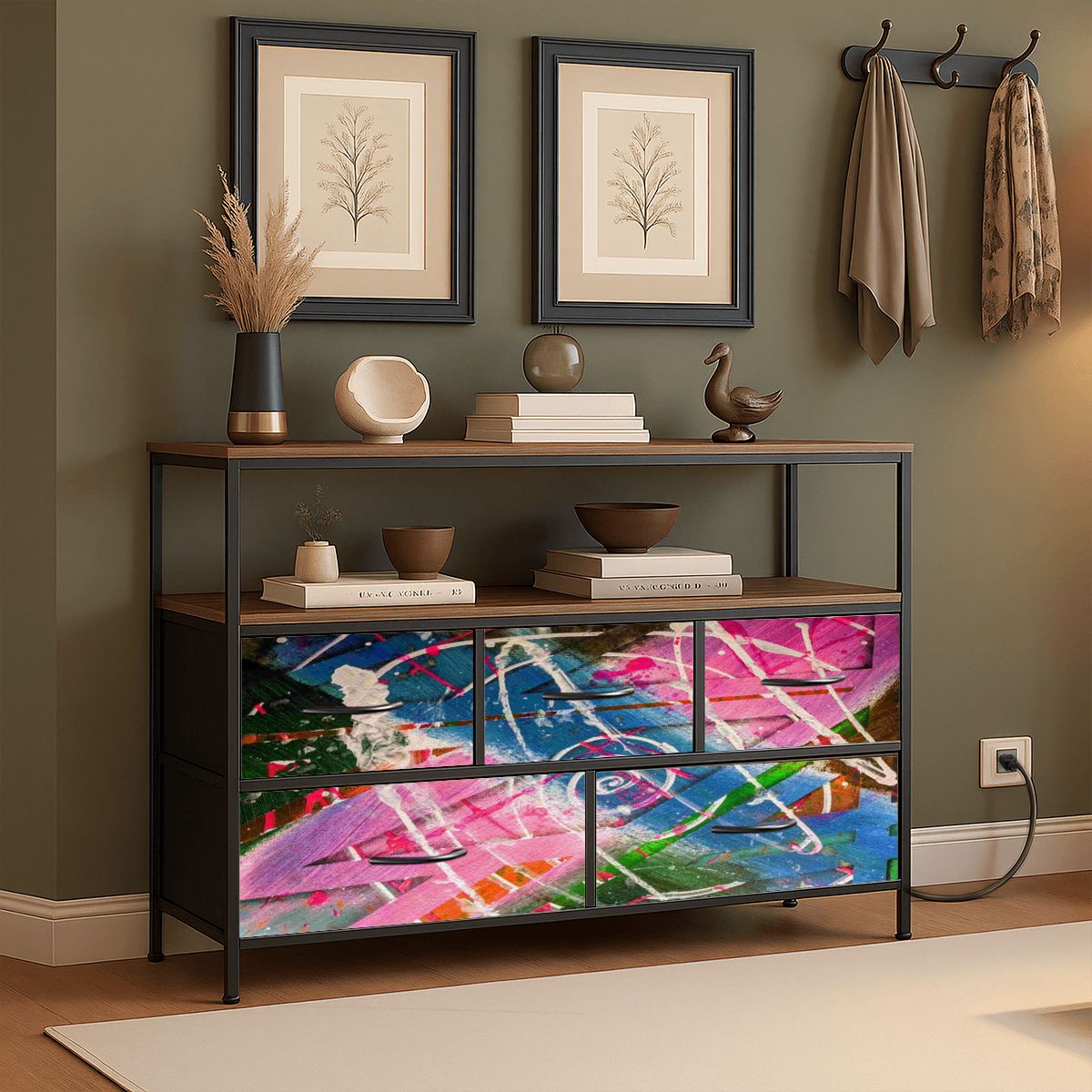 Gavin Scott TV Stand w/5 Drawer Dresser & Charging Station