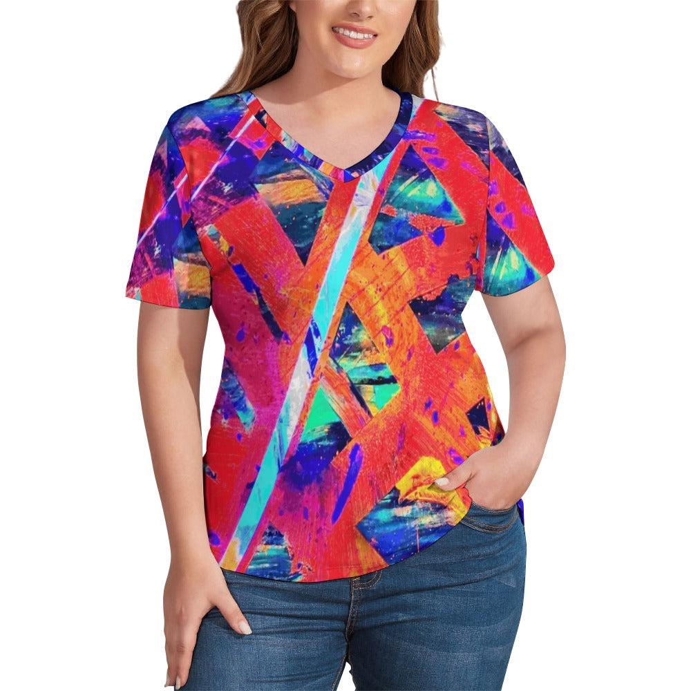 Gavin Scott Ice Silk V-Neck Short-sleeve Shirt (Femme S-5XL)