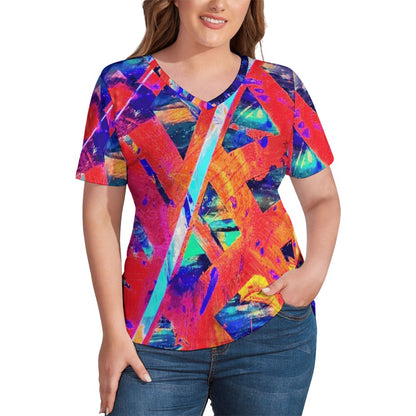 Gavin Scott Ice Silk V-Neck Short-sleeve Shirt (Femme S-5XL)