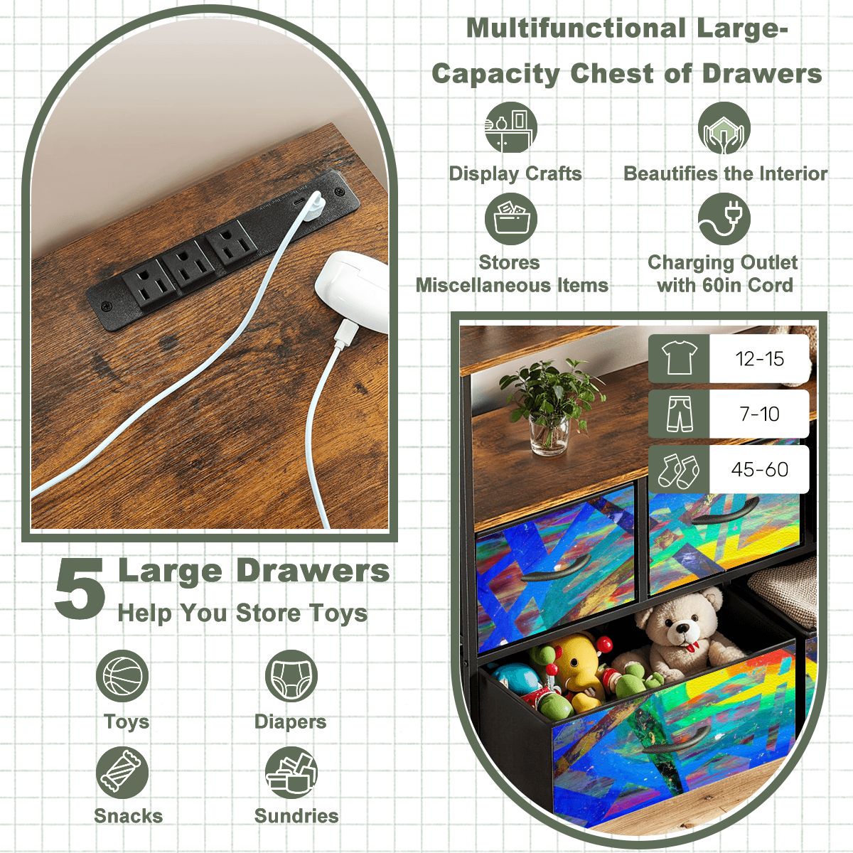 Gavin Scott TV Stand w/5 Drawer Dresser & Charging Station