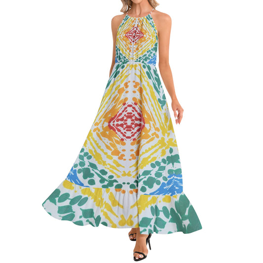 Gavin Scott Ruffle Hem Halter Neck Maxi Dress (Femme XS-3XL)