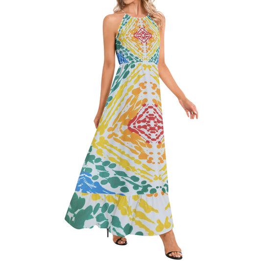 Gavin Scott Ruffle Hem Halter Neck Maxi Dress (Femme XS-3XL)