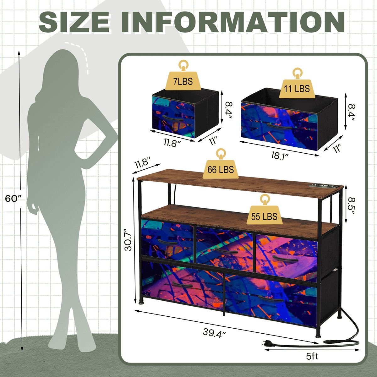 Gavin Scott TV Stand w/5 Drawer Dresser & Charging Station