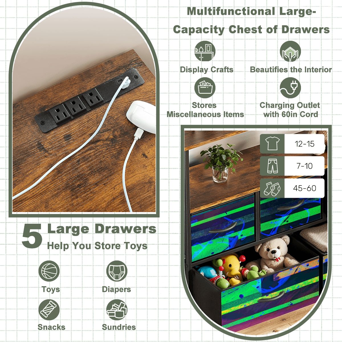 Gavin Scott TV Stand w/5 Drawer Dresser & Charging Station