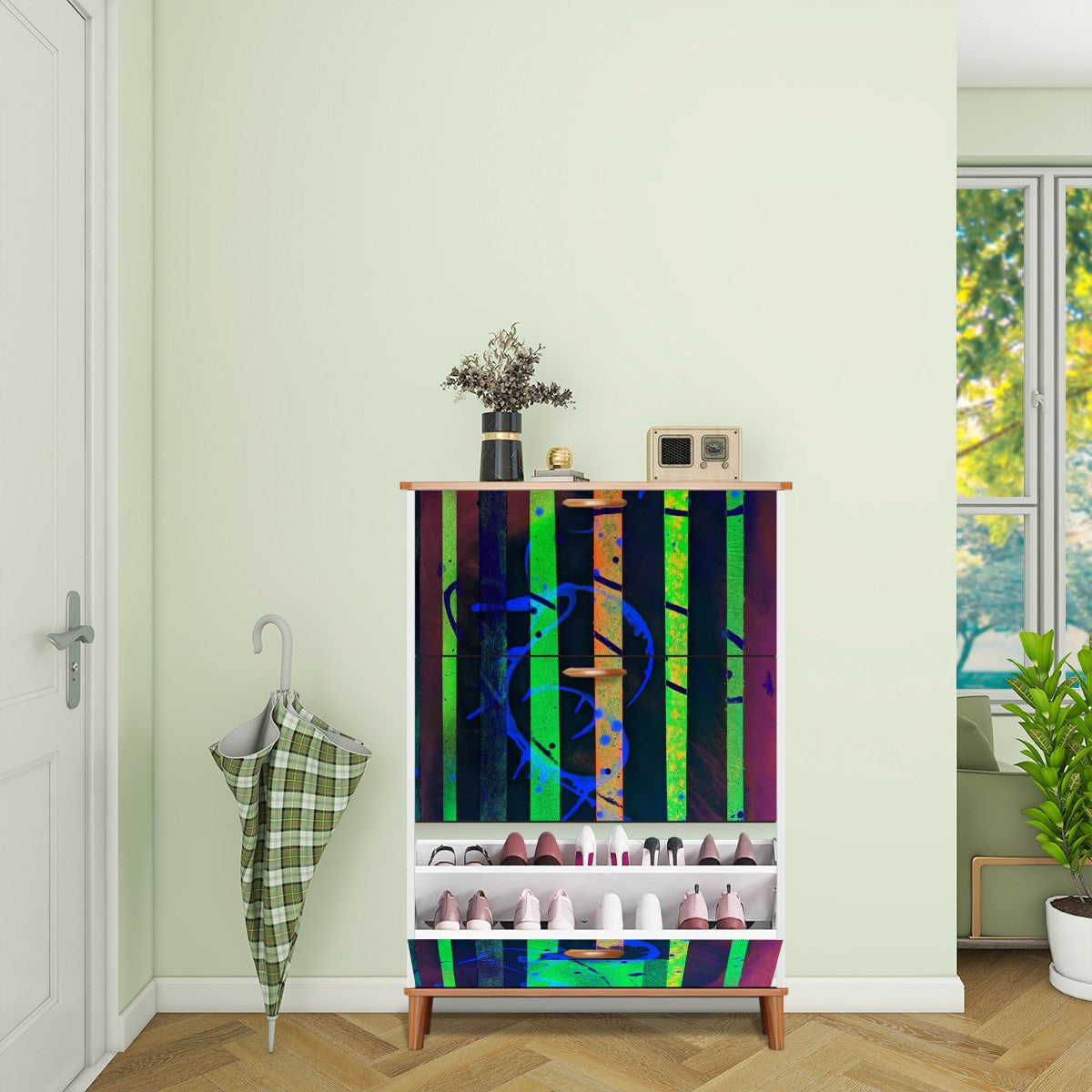 Gavin Scott Wood & Leather Shoe Cabinet