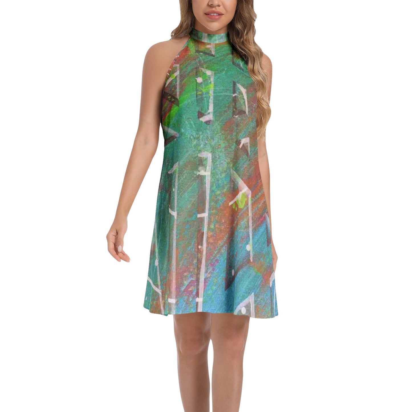 Gavin Scott Tie Back Halter Neck Flared Dress (Femme XS-3XL)