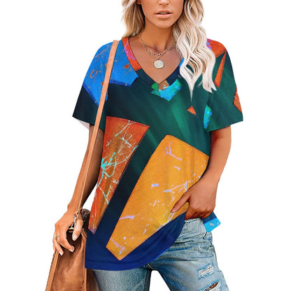 Gavin Scott Ice Silk V-Neck Short-sleeve Shirt (Femme S-5XL)