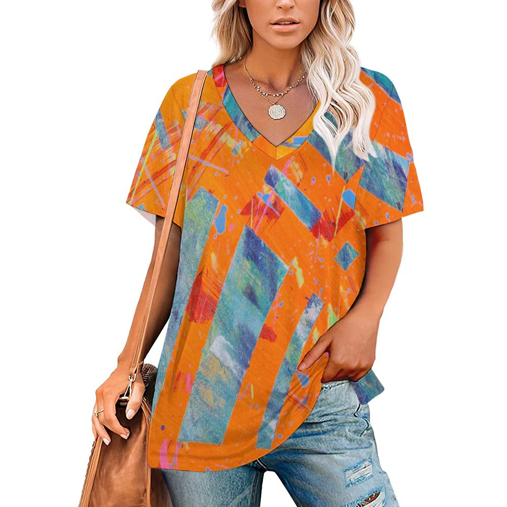 Gavin Scott Ice Silk V-Neck Short-sleeve Shirt (Femme S-5XL)