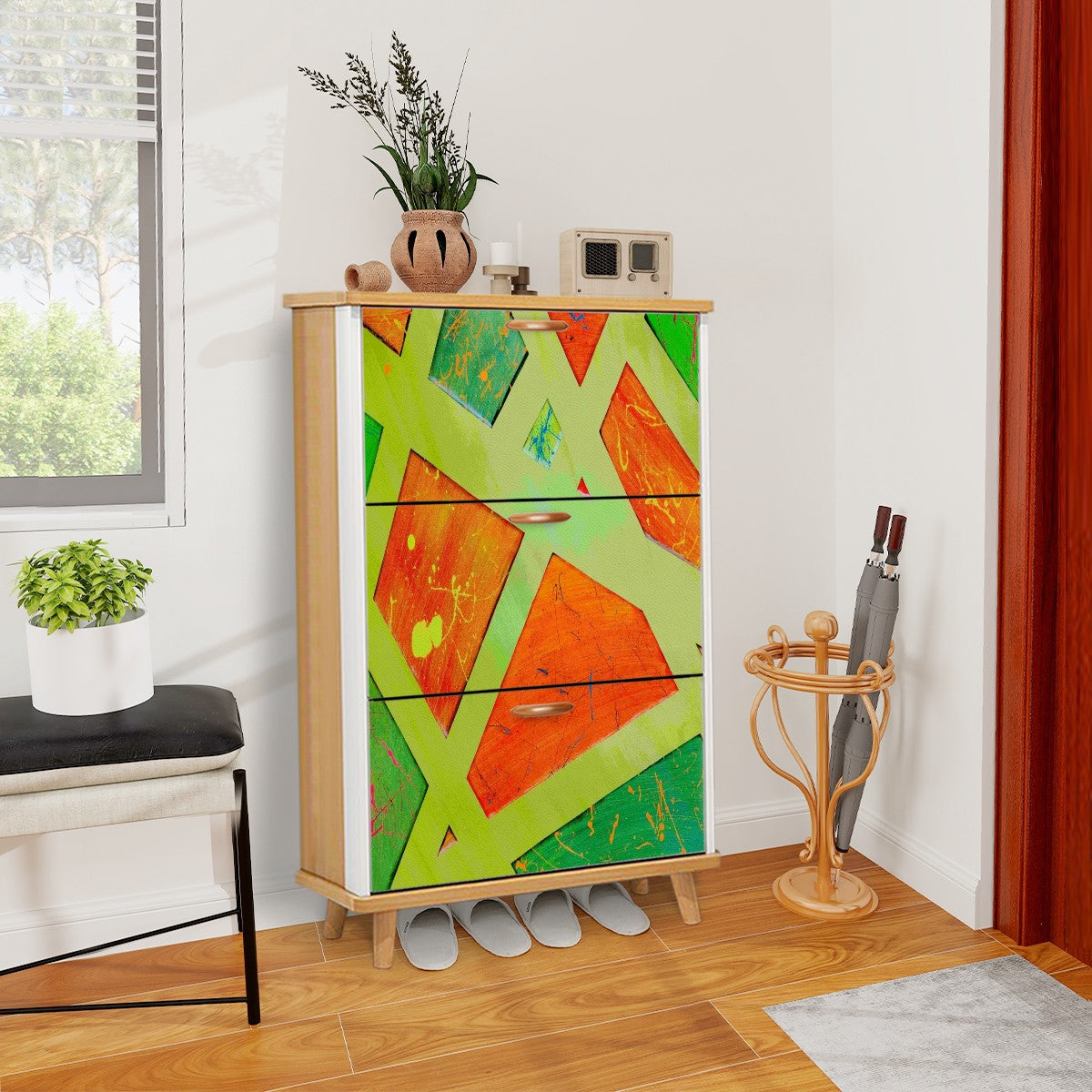 Gavin Scott Wood & Leather Shoe Cabinet