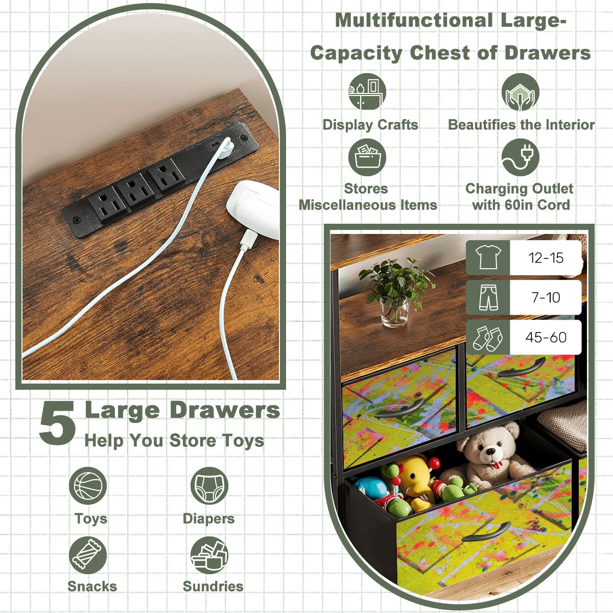 Gavin Scott TV Stand w/5 Drawer Dresser & Charging Station