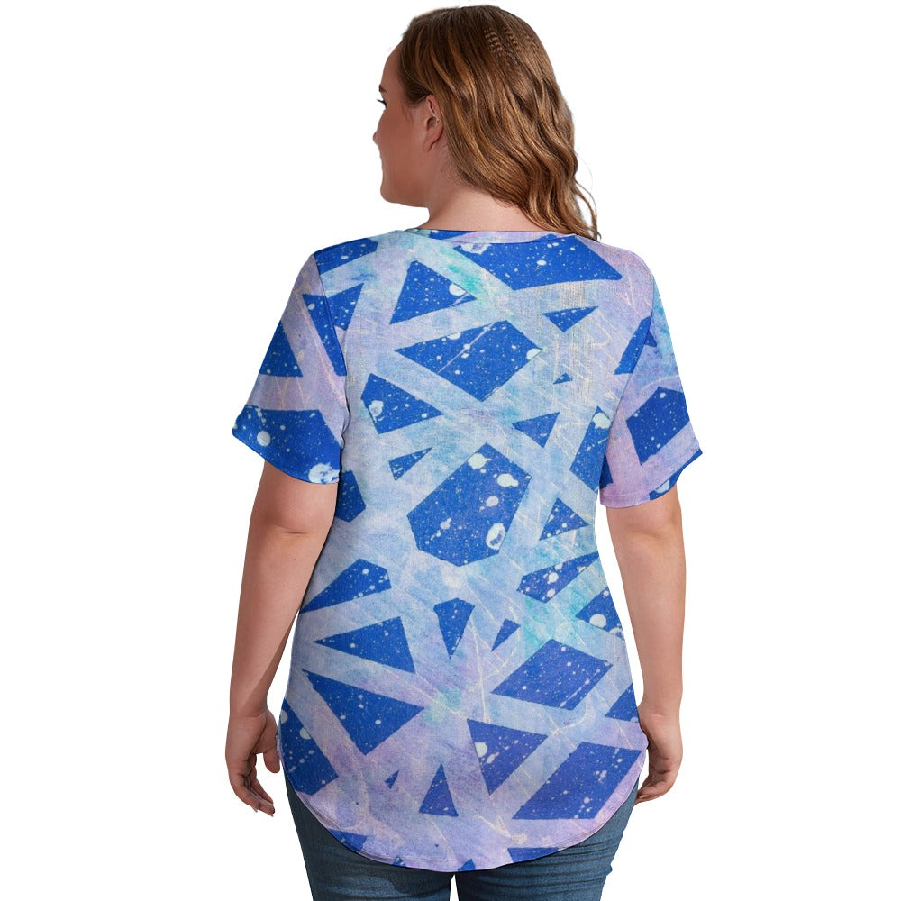 Gavin Scott Ice Silk V-Neck Short-sleeve Shirt (Femme S-5XL)