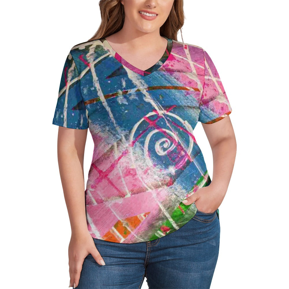 Gavin Scott Ice Silk V-Neck Short-sleeve Shirt (Femme S-5XL)