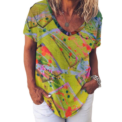 Gavin Scott Ice Silk V-Neck Short-sleeve Shirt (Femme S-5XL)