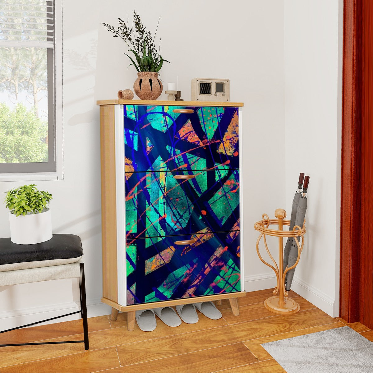 Gavin Scott Wood & Leather Shoe Cabinet