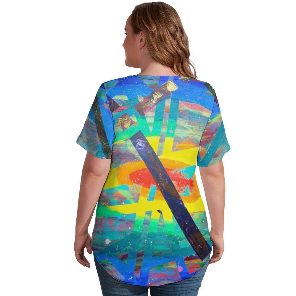 Gavin Scott Ice Silk V-Neck Short-sleeve Shirt (Femme S-5XL)