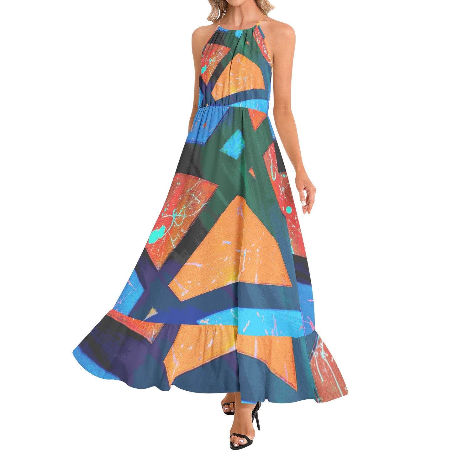 Gavin Scott Ruffle Hem Halter Neck Maxi Dress (Femme XS-3XL)