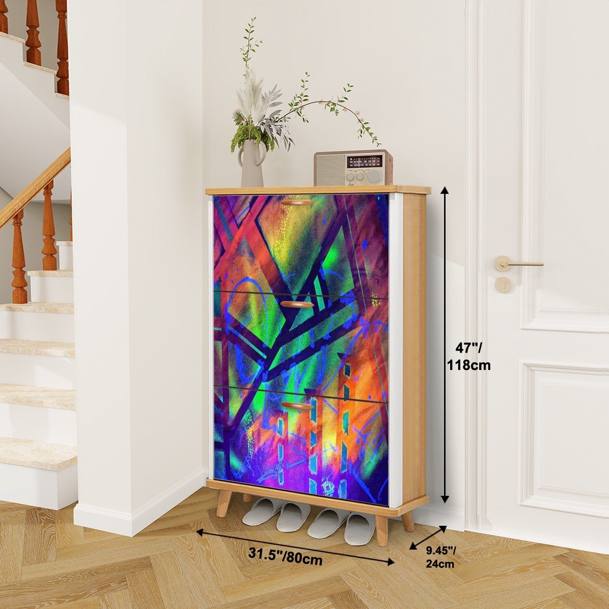 Gavin Scott Wood & Leather Shoe Cabinet