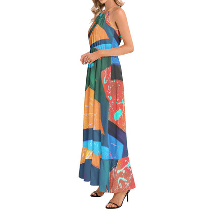 Gavin Scott Ruffle Hem Halter Neck Maxi Dress (Femme XS-3XL)