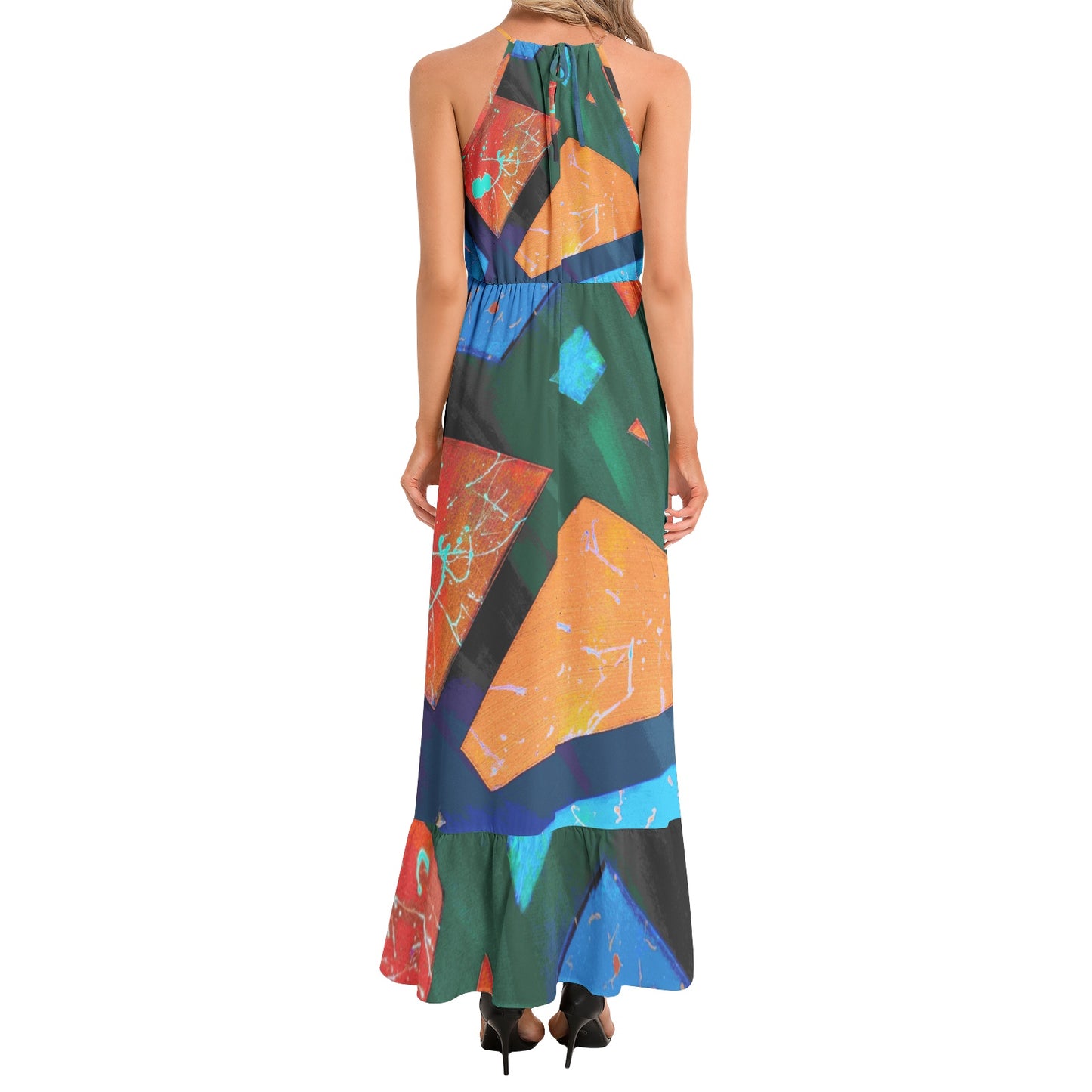 Gavin Scott Ruffle Hem Halter Neck Maxi Dress (Femme XS-3XL)