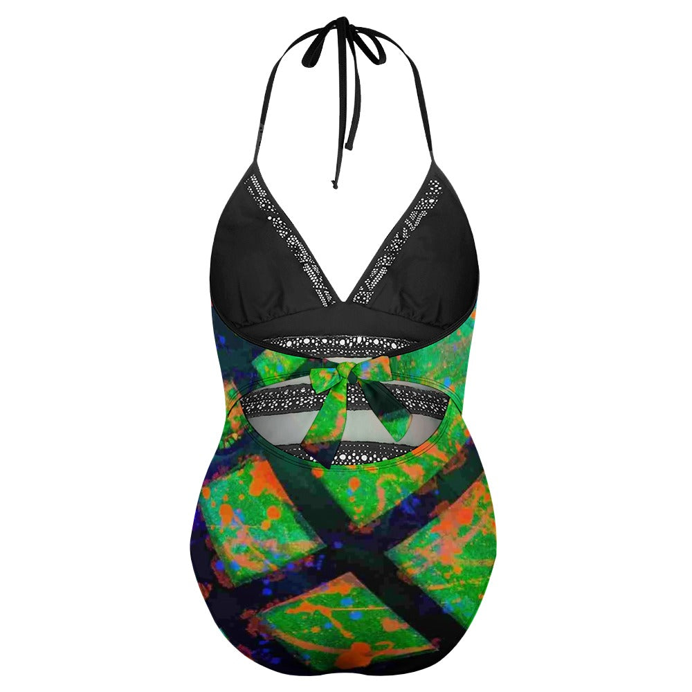 Gavin Scott Lace Halter One-Piece Swimsuit (Femme XL-4XL)