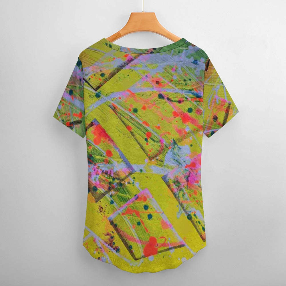 Gavin Scott Ice Silk V-Neck Short-sleeve Shirt (Femme S-5XL)